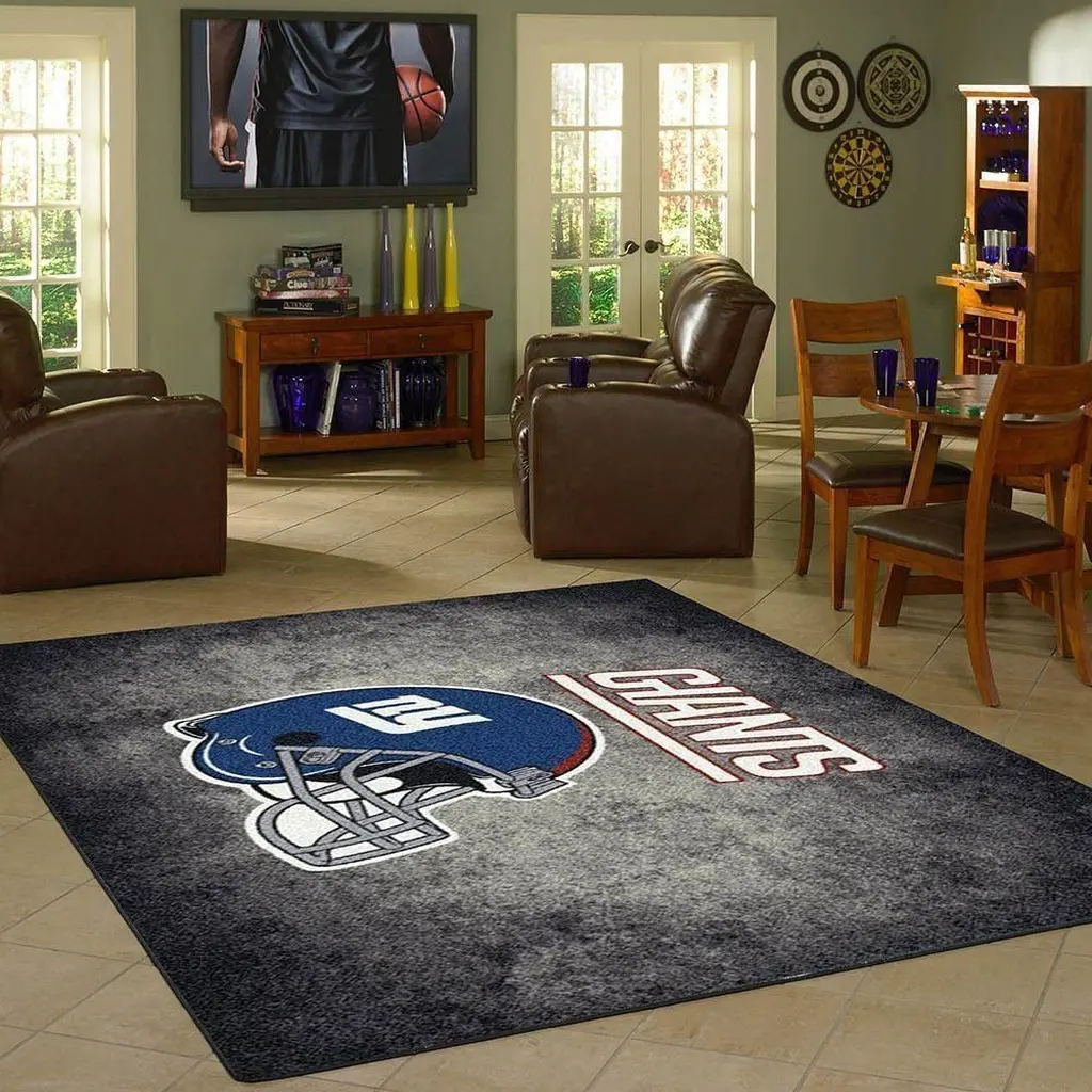 Giants Football Helmet Area Rug for Sports Fans Blue and Gray