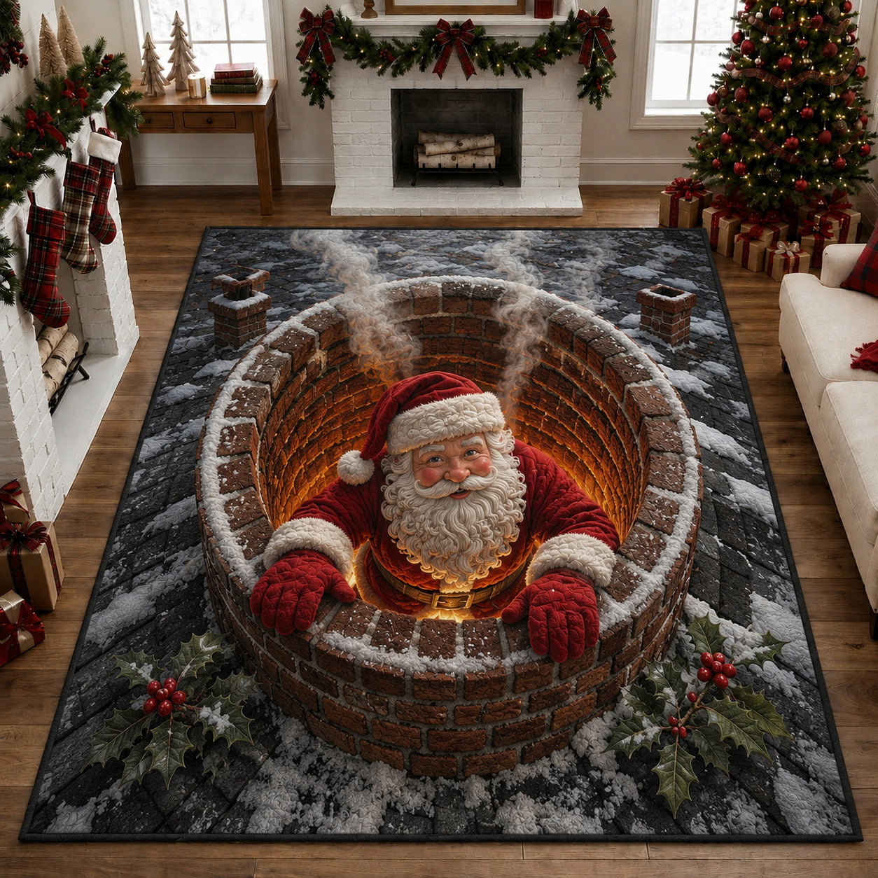 Glowing Chimney Tunnel Area Rug - Non-Slip Washable 3D Print Rug for Living Room & BedroomTVC210862