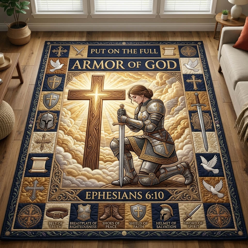 Golden Cross Kneeling Knight Area Rug - Non-Slip Washable 3D Print Rug for Living Room & BedroomTVC210860