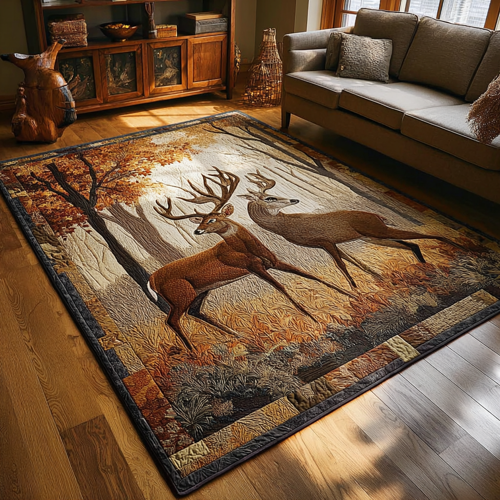 Golden Deer Area Rug - Non-Slip Washable 3D Print Rug for Living Room & BedroomTVC2108129