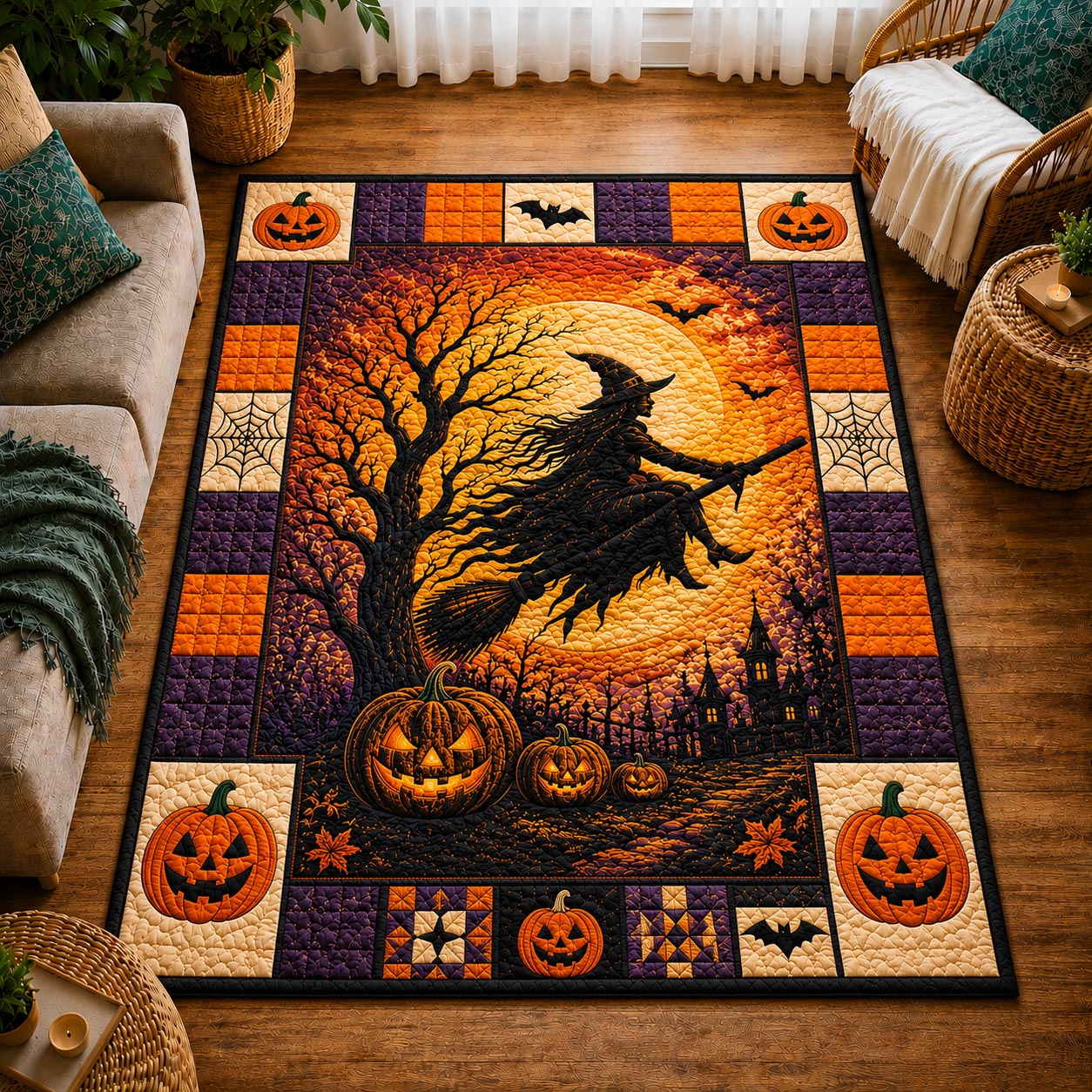 Golden Harvest Witch Flight Area Rug - Non-Slip Washable 3D Print Rug for Living Room & BedroomTVC210859