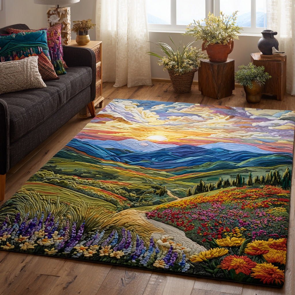 Golden Horizon Area Rug - Non-Slip Washable 3D Print Rug for Living Room & Bedroom (DesignTVC2108166