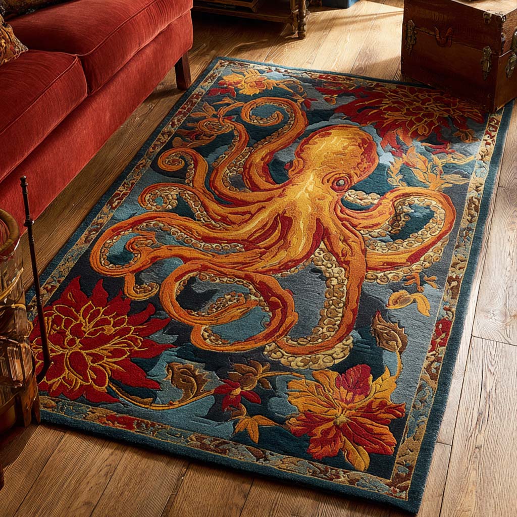 Golden Octopus Area Rug - Non-Slip Washable 3D Print Rug for Living Room & BedroomTVC2108109