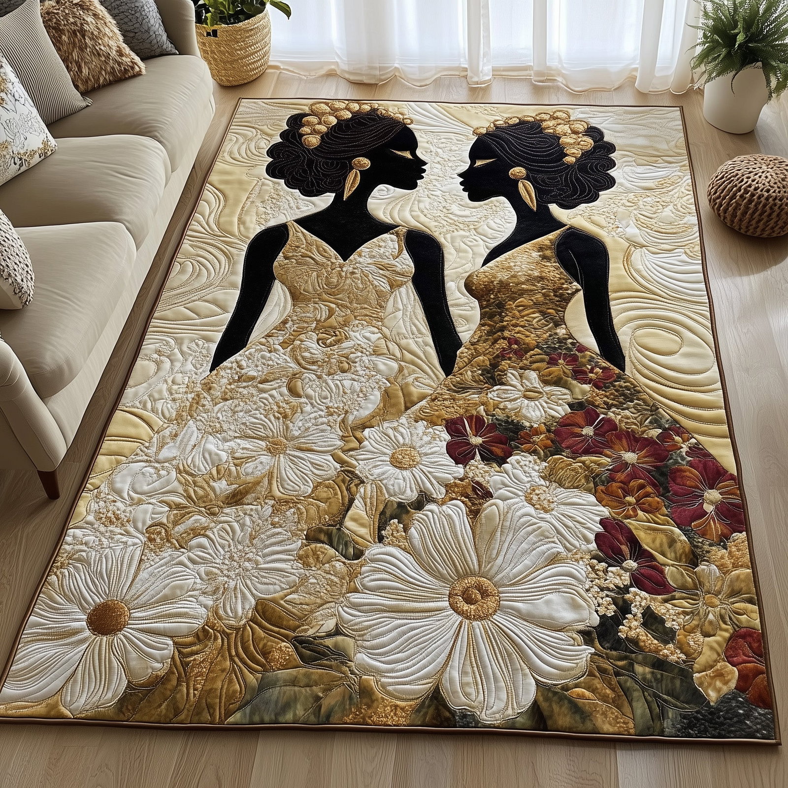 Golden Queens Area Rug - Non-Slip Washable 3D Print Rug for Living Room & Bedroom (DesignTVC2108178
