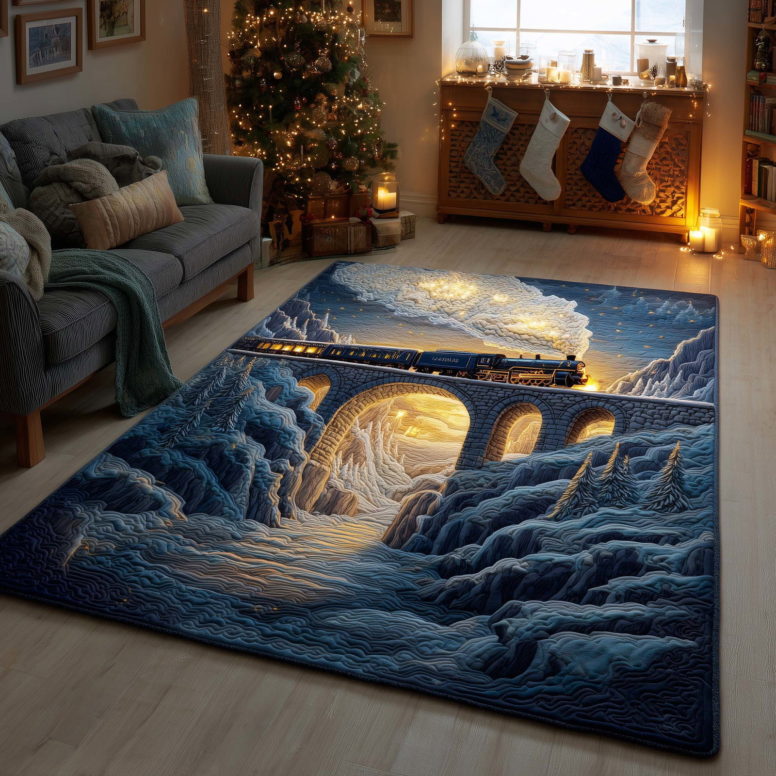 Golden Twilight Express Area Rug - Non-Slip Washable 3D Print Rug for Living Room & BedroomTVC2108160