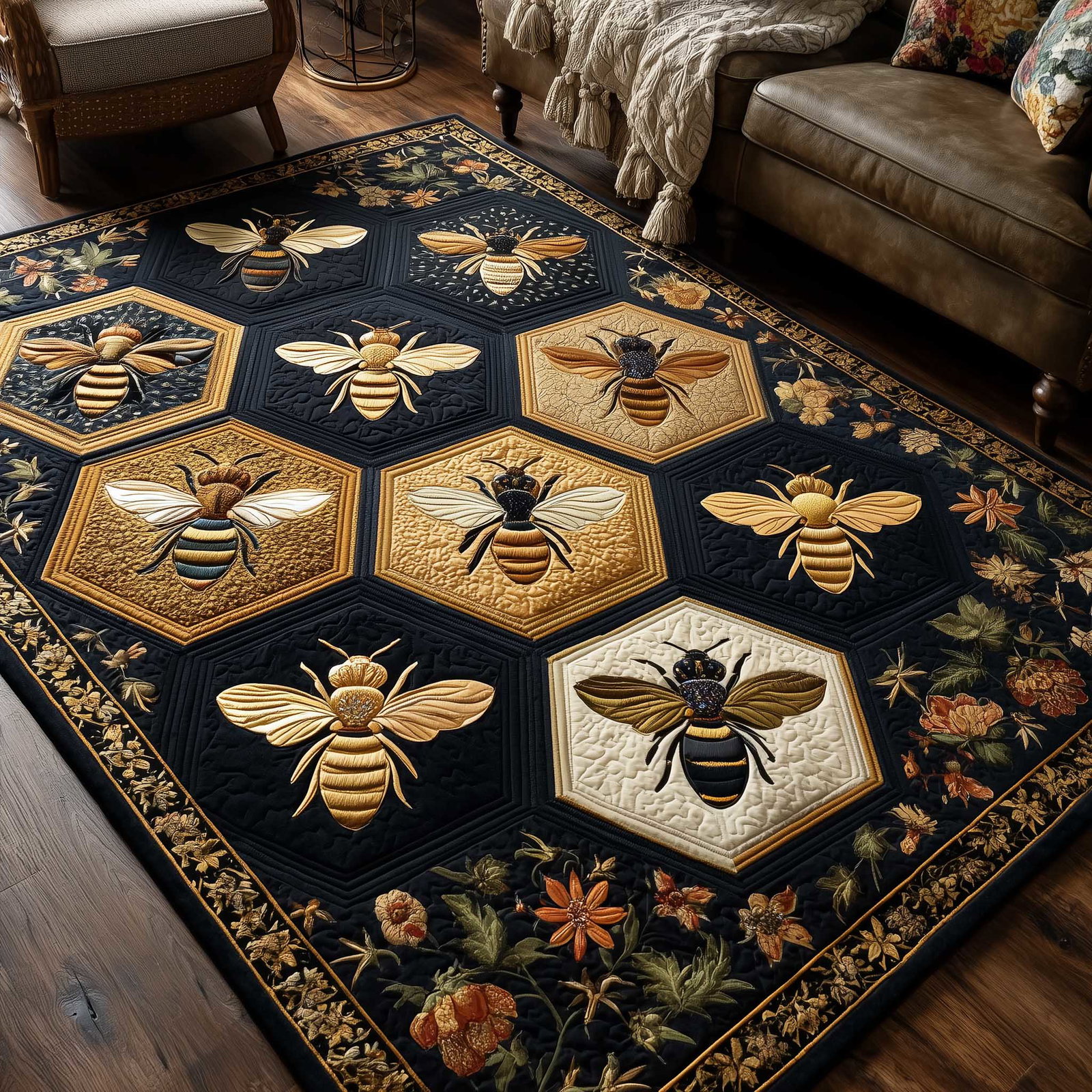 Golden Wing Area Rug - Non-Slip Washable 3D Print Rug for Living Room & Bedroom (DesignTVC2108177