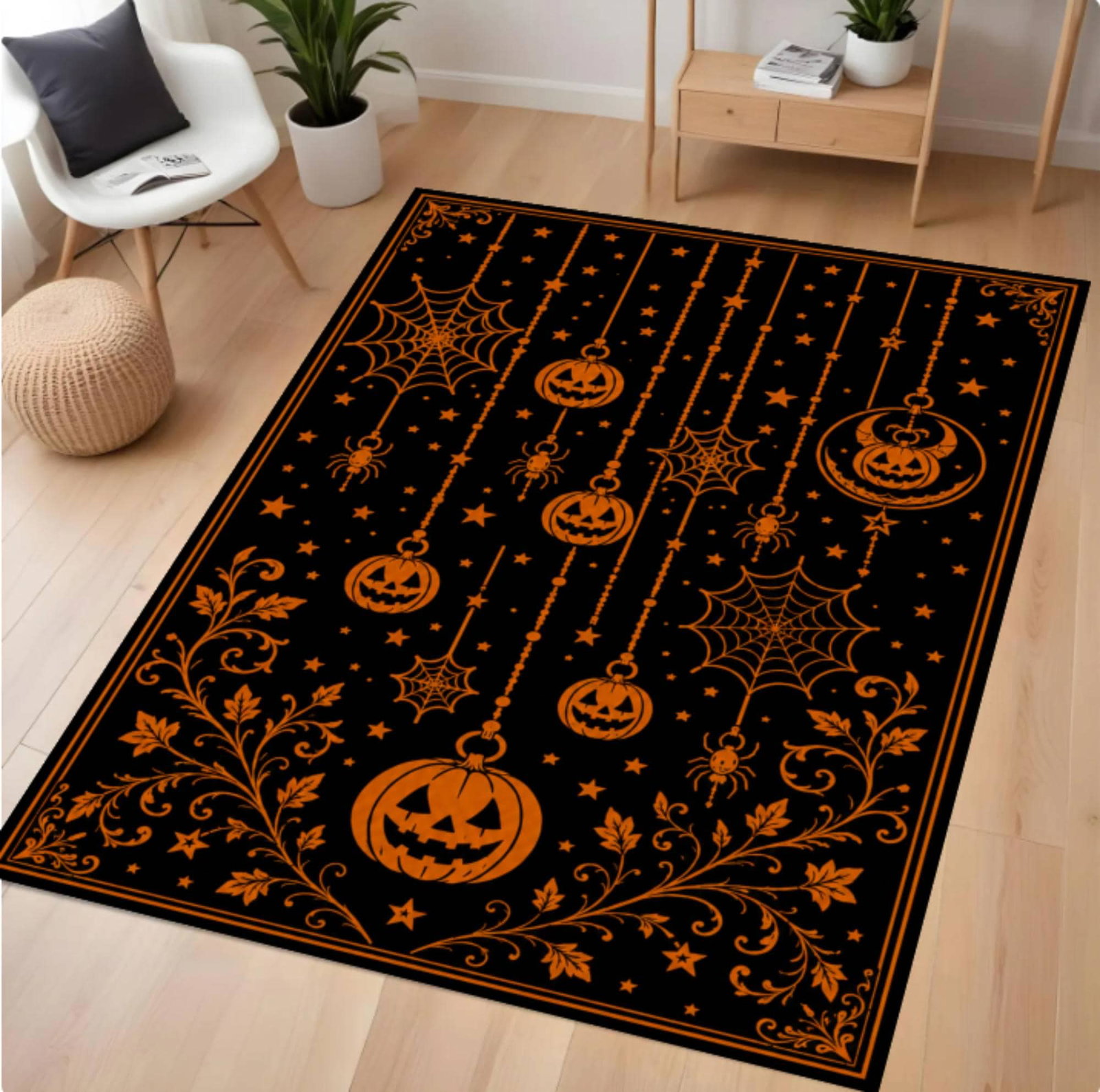 Gothic Halloween Pumpkin Rug Spooky Witchy Autumn Decor RugTVC1708375