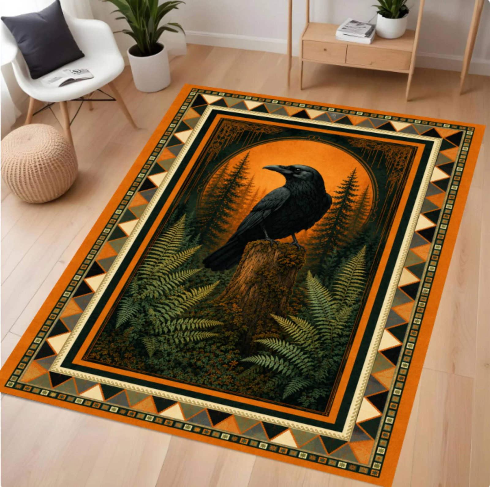 Gothic Ravenbos Rug Washable Non-slip Natuurtapijt Dark Academic Living RoomTVC1708370