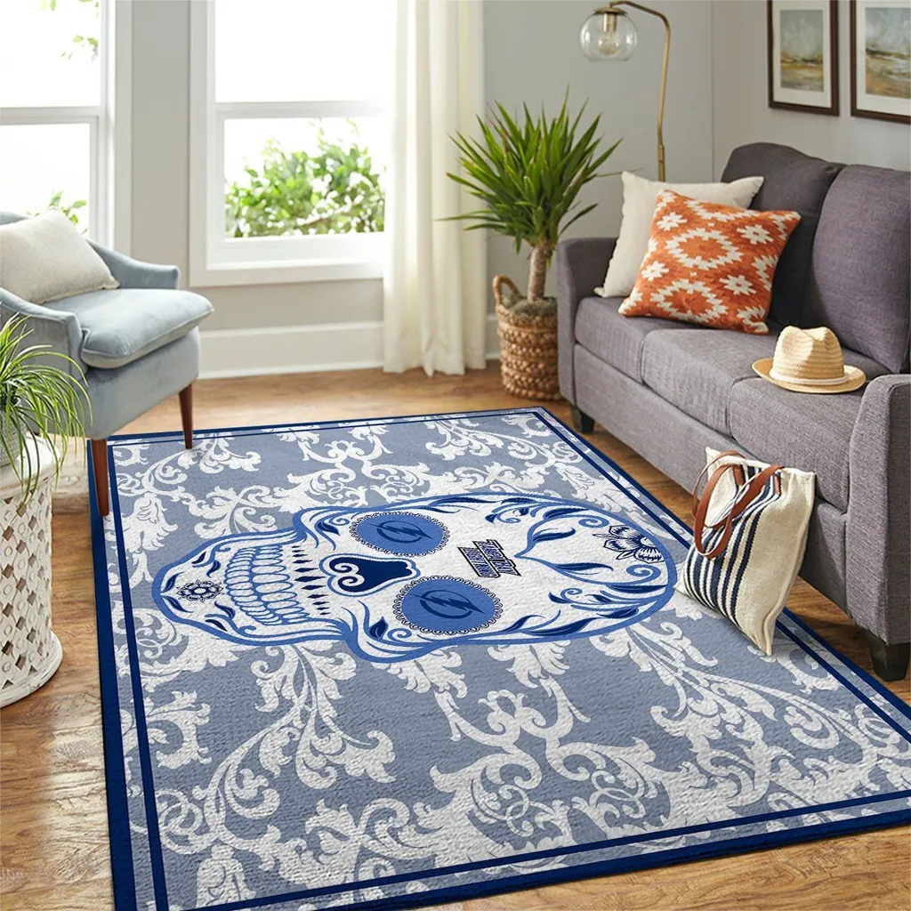 Gothic Style Home Carpet Elegant and Durable Rug Blue and White