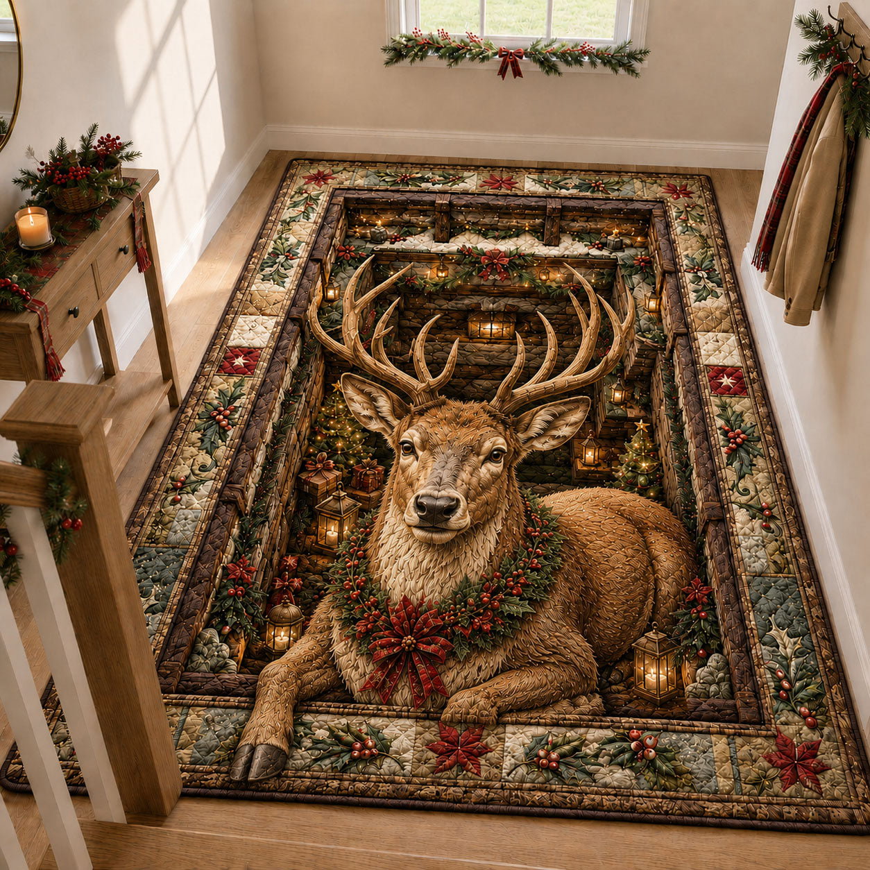 Grand Antler Stag Area Rug - Non-Slip Washable 3D Print Rug for Living Room & BedroomTVC210867