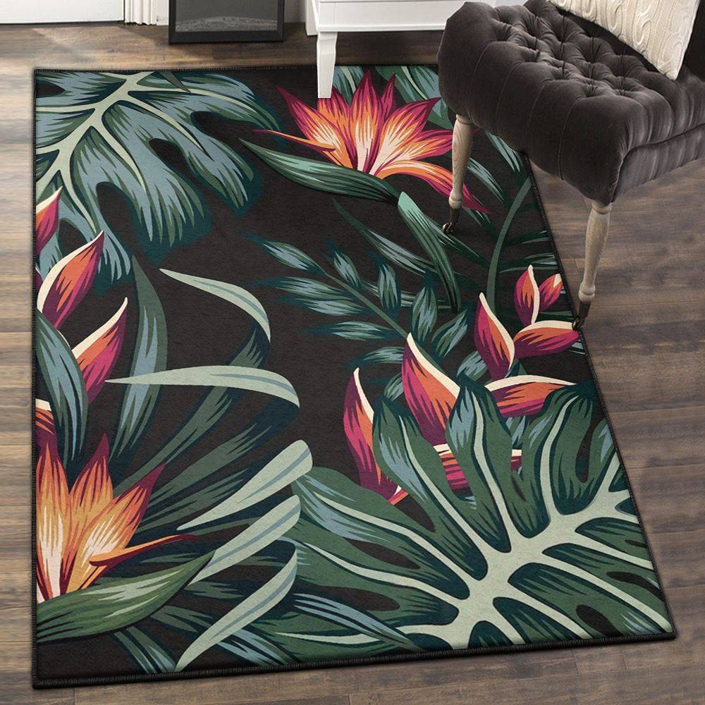Green Large Area Rugs, Hawaiian Tropical Plants Rug