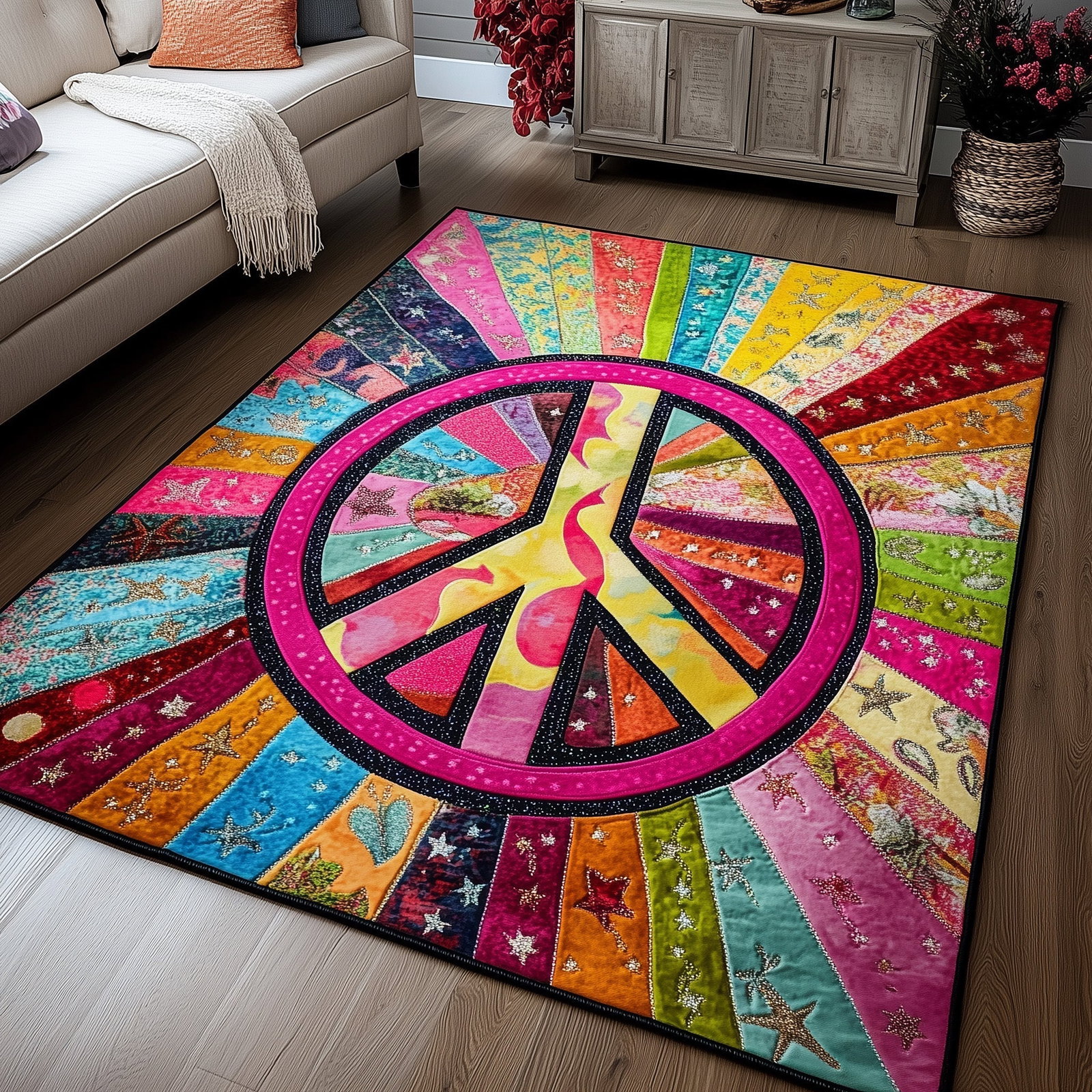 Groovy Vibes Area Rug - Non-Slip Washable 3D Print Rug for Living Room & BedroomTVC2108148