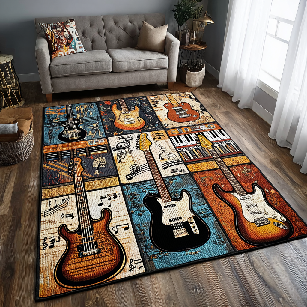 Guitar Harmony Area Rug - Non-Slip Washable 3D Print Rug for Living Room & BedroomTVC2108129