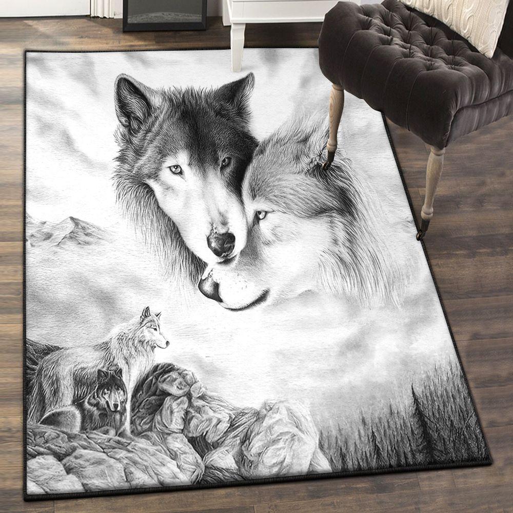 Halloween Gift Area Rugs, Wolf Couple Rug