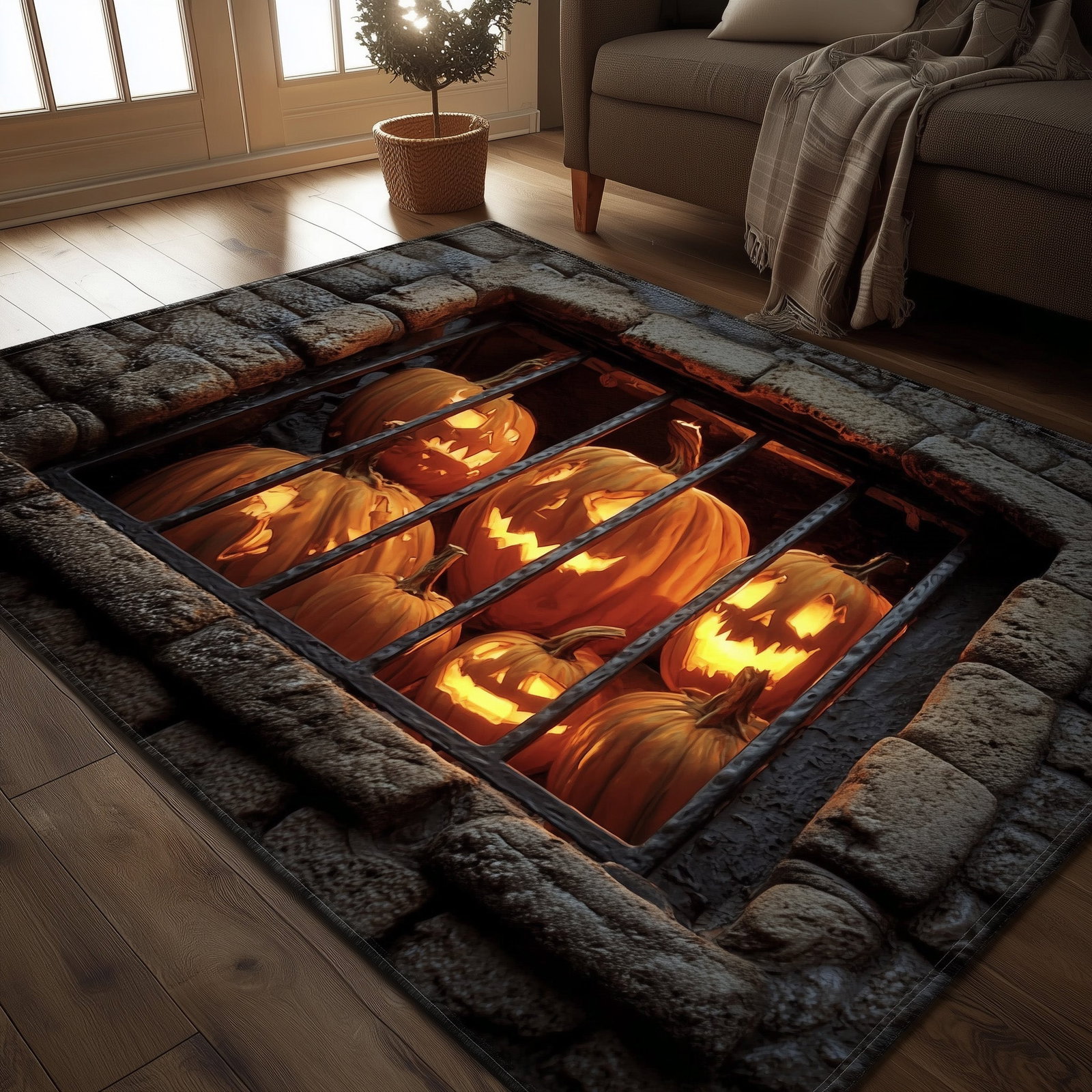 Halloween Horror Area Rug - Non-Slip Washable 3D Print Rug for Living Room & Bedroom (DesignTVC2108201