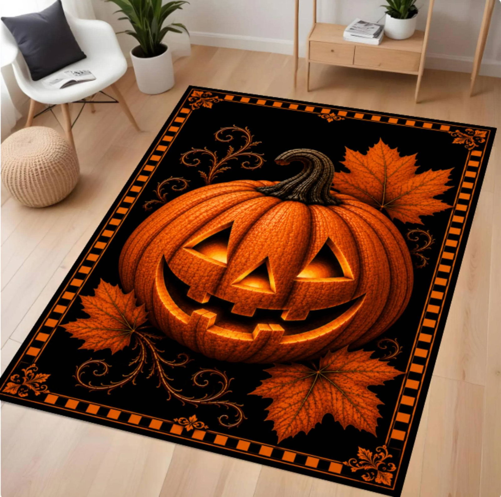 Halloween Pumpkin Rug Jack-o'-lantern Rug Washable Non-slip RugTVC1708375
