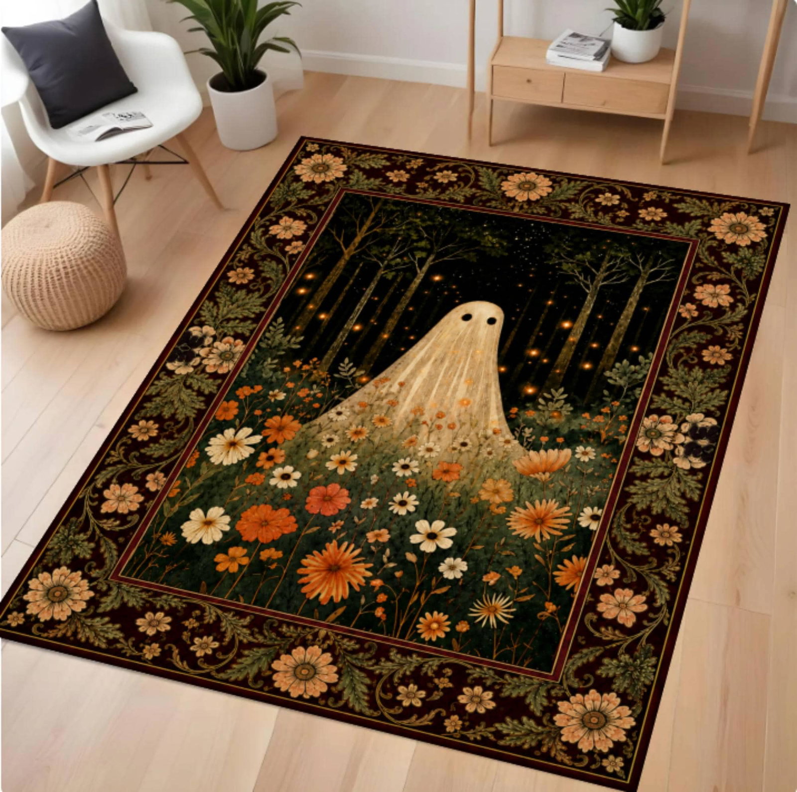 Halloween Spooktapijt Washable Non-slip Rug Vintage Floral Rug Cottagecore GothicTVC1708374