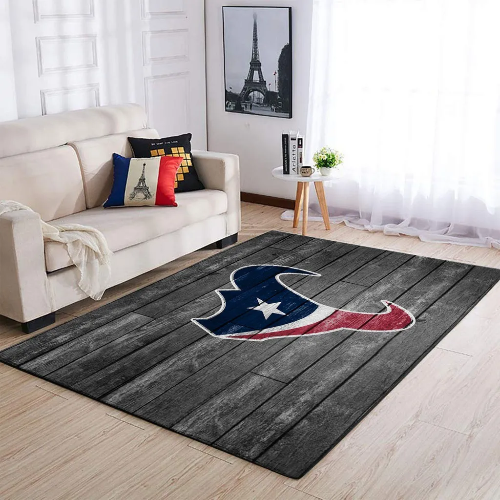 Hardwood Texture Rug with Modern Team Logo Design Blue and Gray