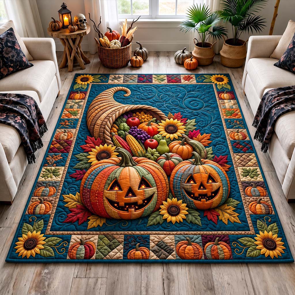 Harvest Cornucopia Pumpkins Area Rug - Non-Slip Washable 3D Print Rug for Living Room & BedroomTVC210869