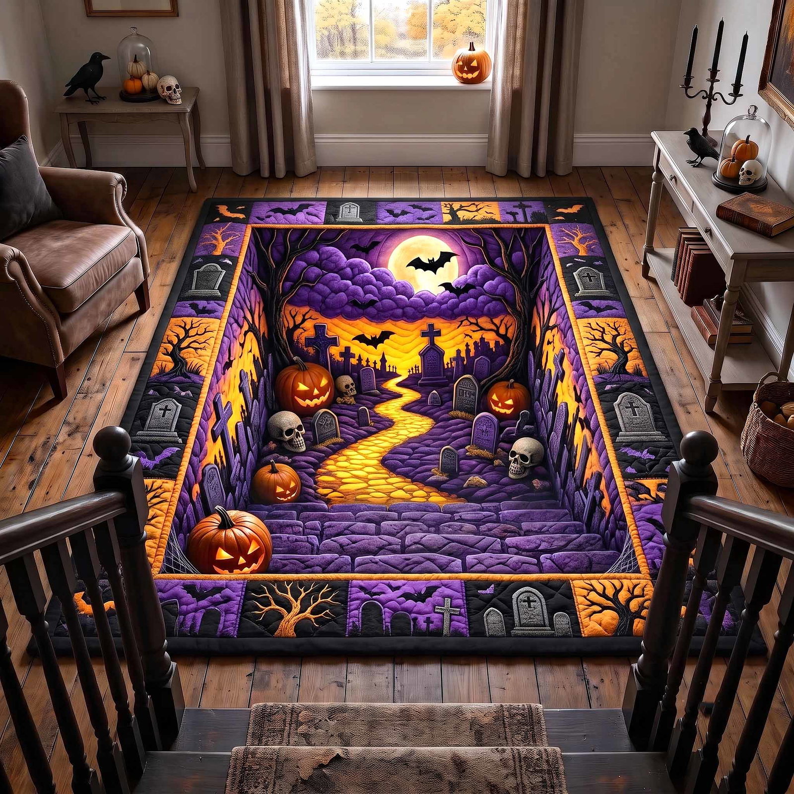 Haunted Graveyard Area Rug - Non-Slip Washable 3D Print Rug for Living Room & Bedroom (DesignTVC2108201