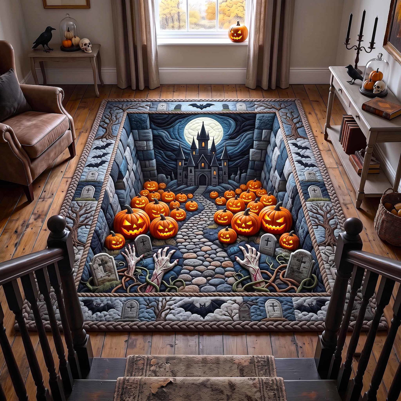 Haunted Graveyard Area Rug - Non-Slip Washable 3D Print Rug for Living Room & BedroomTVC2108160