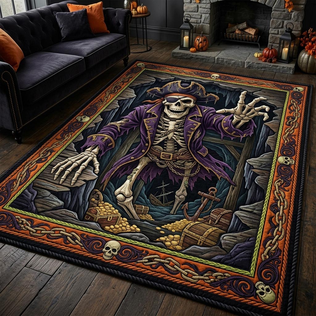 Haunted Skeleton Halloween Area Rug - Non-Slip Washable 3D Print Rug for Living Room & Bedroom (DesignTVC2108174