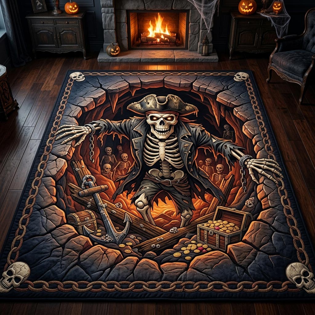 Haunted Skeleton Halloween Area Rug - Non-Slip Washable 3D Print Rug for Living Room & Bedroom (DesignTVC2108175