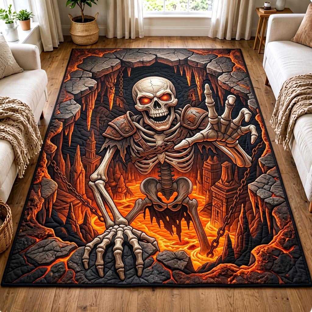 Haunted Skeleton Halloween Area Rug - Non-Slip Washable 3D Print Rug for Living Room & Bedroom (DesignTVC2108200