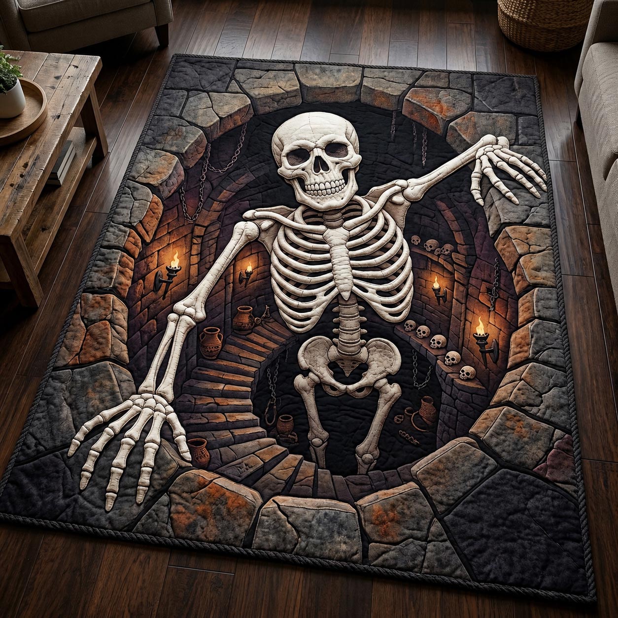 Haunted Skeleton Halloween Area Rug - Non-Slip Washable 3D Print Rug for Living Room & Bedroom (DesignTVC2108201