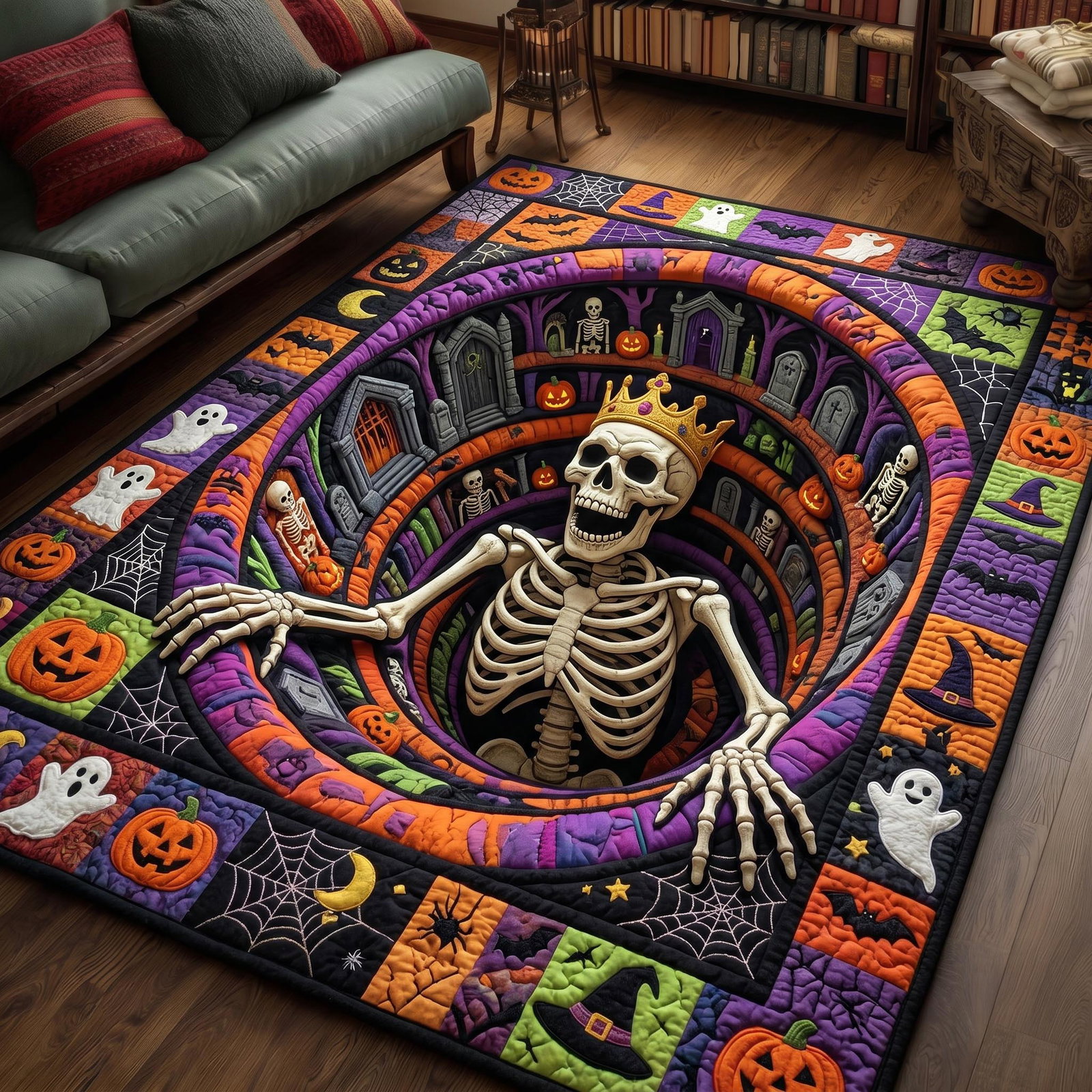 Haunted Skeleton Halloween Area Rug - Non-Slip Washable 3D Print Rug for Living Room & BedroomTVC2108148