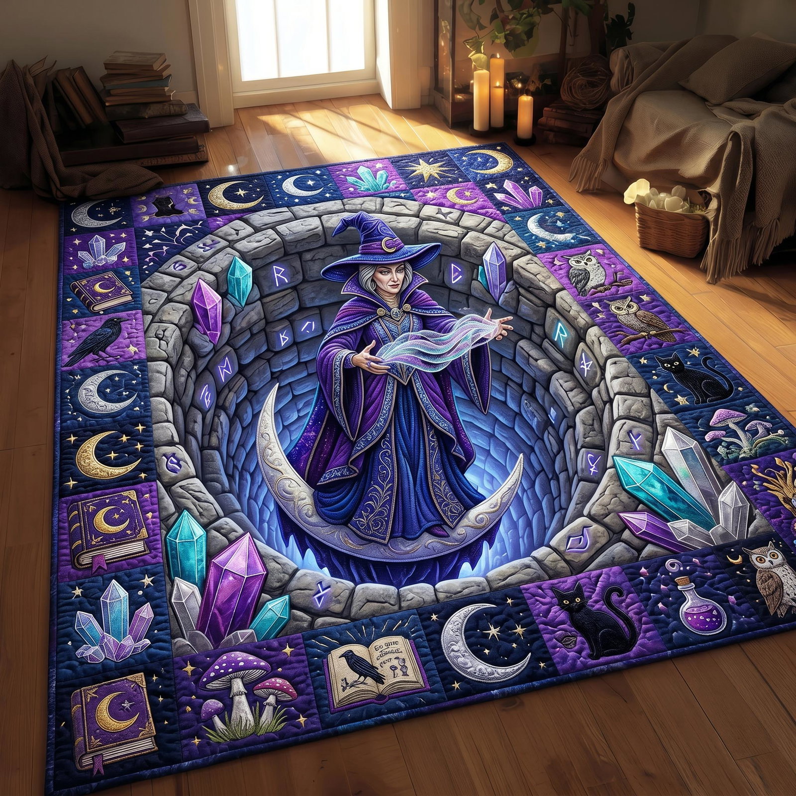 Haunted Witch Halloween Area Rug - Non-Slip Washable 3D Print Rug for Living Room & Bedroom (DesignTVC2108173