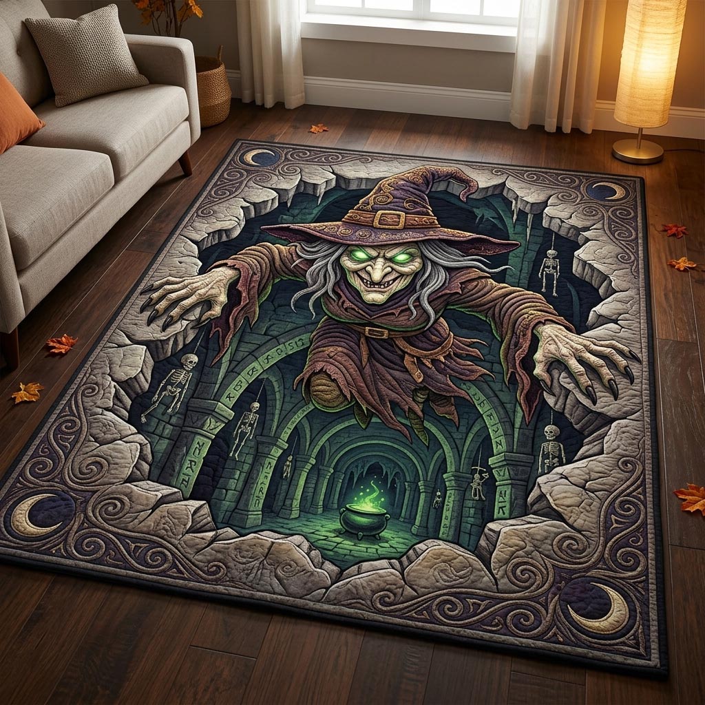Haunted Witch Halloween Area Rug - Non-Slip Washable 3D Print Rug for Living Room & Bedroom (DesignTVC2108200