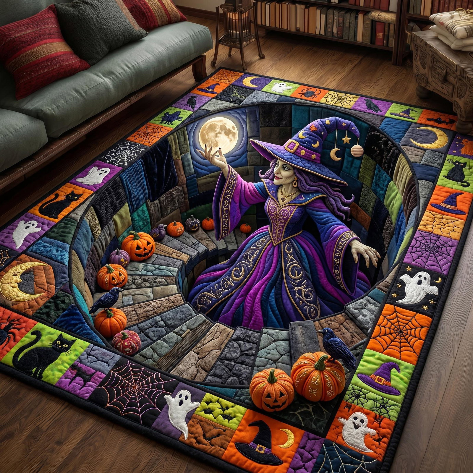 Haunted Witch Halloween Area Rug - Non-Slip Washable 3D Print Rug for Living Room & BedroomTVC2108148