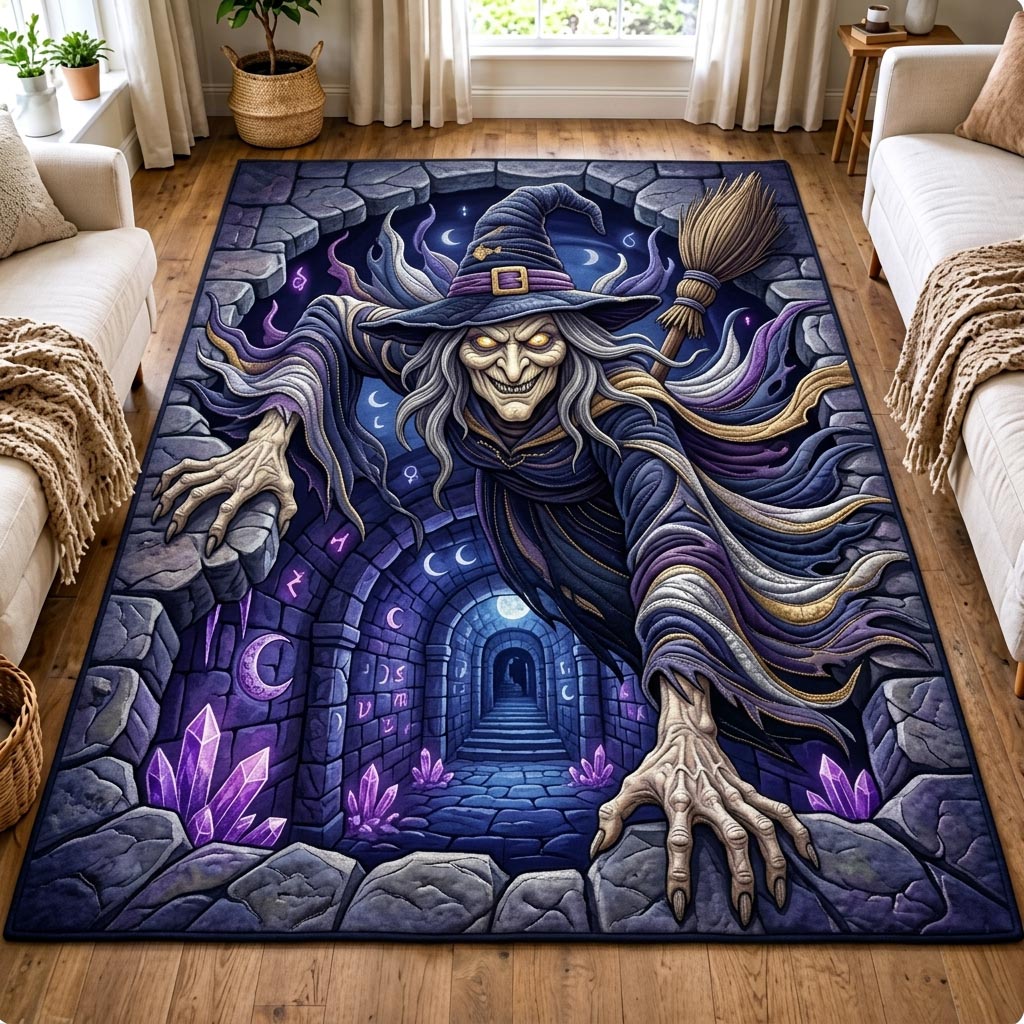 Haunted Witch Halloween Area Rug - Non-Slip Washable 3D Print Rug for Living Room & BedroomTVC2108160