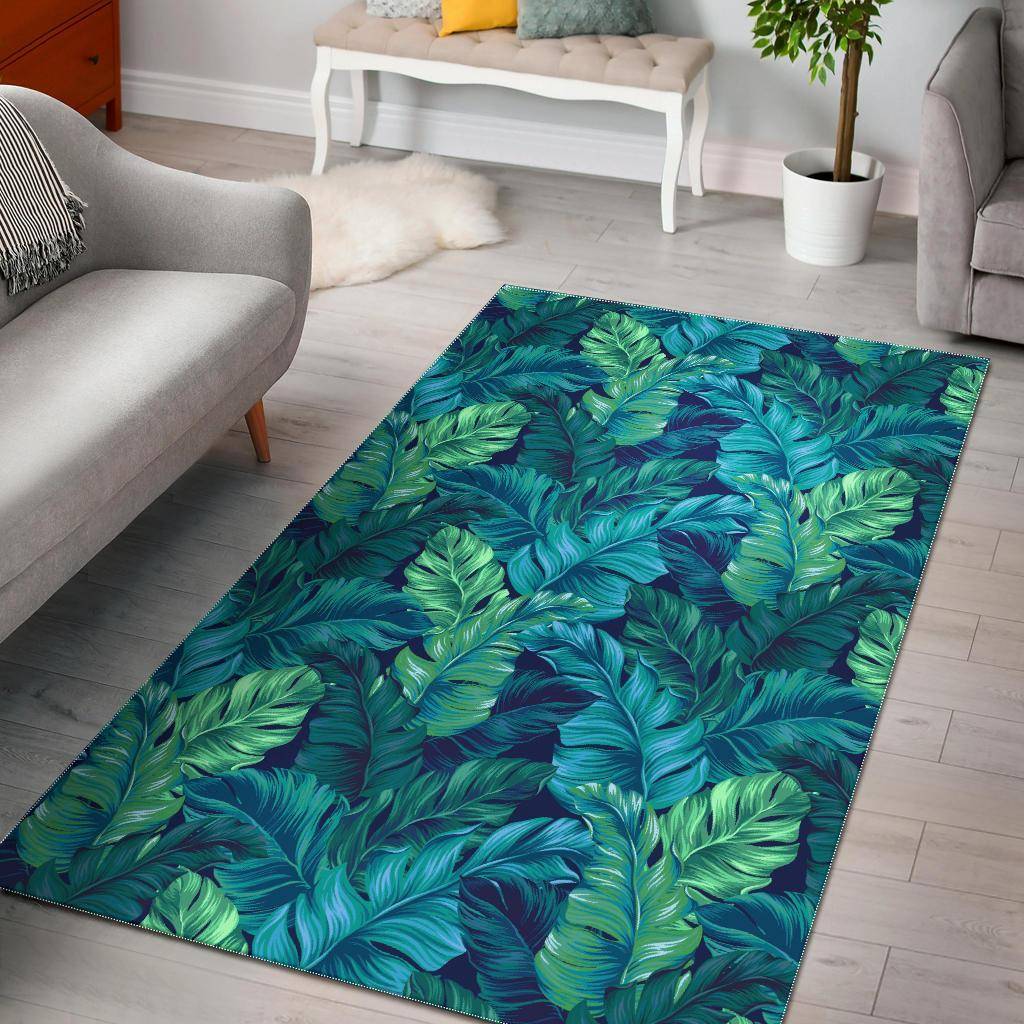 Hawaiian Tropical Palm Leaves Pattern Print Area Rug