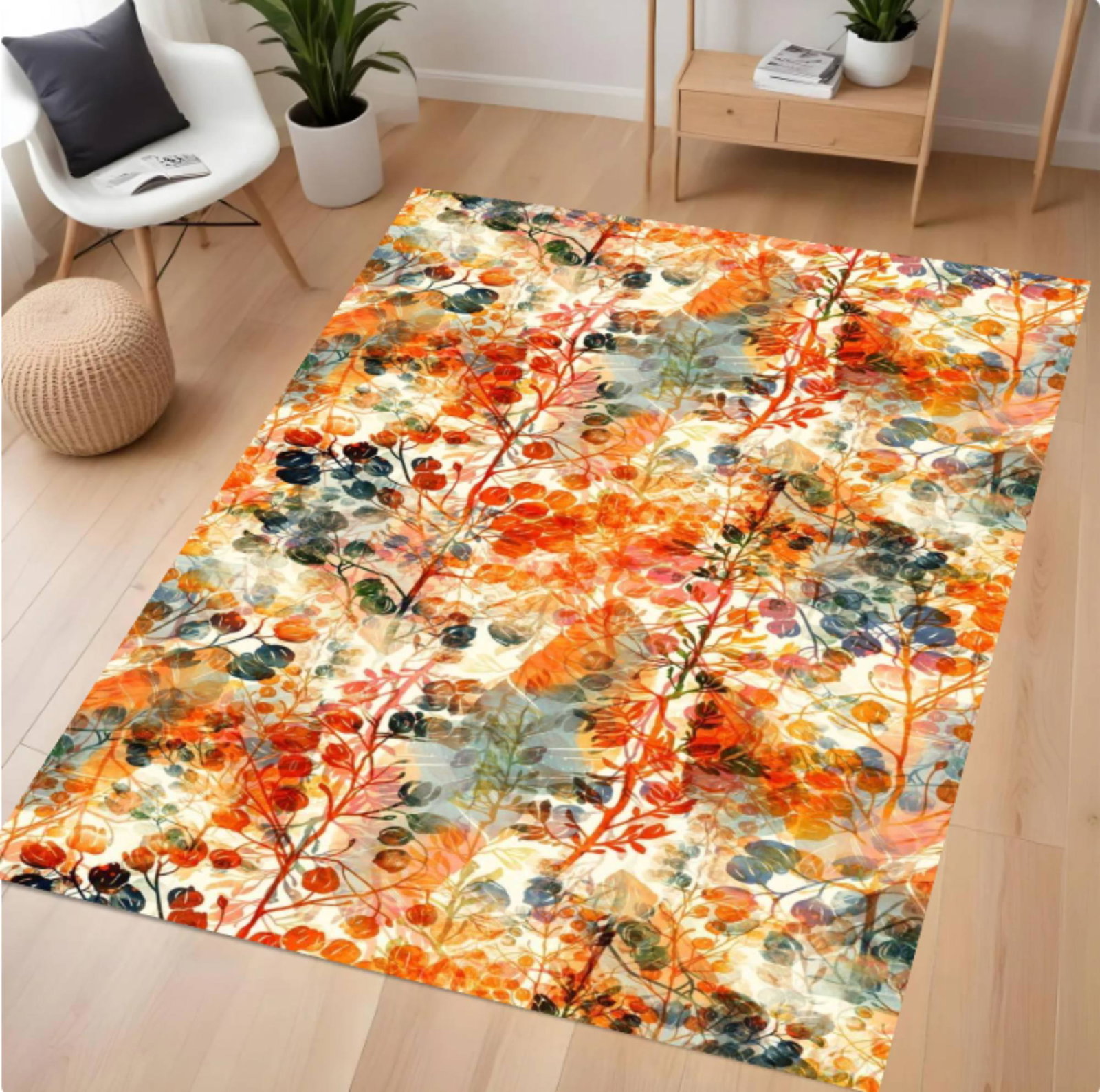 Herfstgebloemd Rug Aquarelbotanisch Washable Non-slipTVC1708372