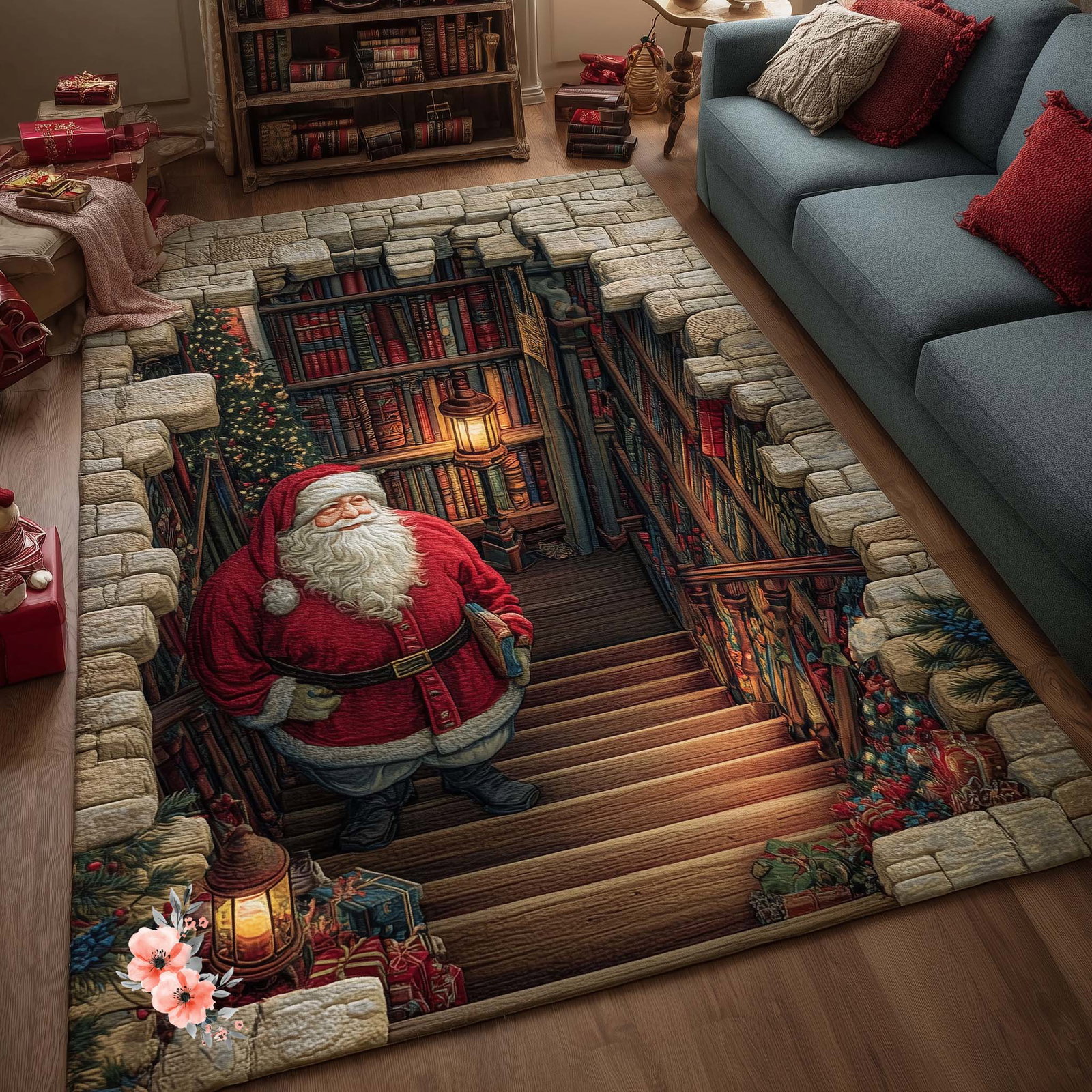 Hidden Library Area Rug - Non-Slip Washable 3D Print Rug for Living Room & Bedroom (DesignTVC2108199