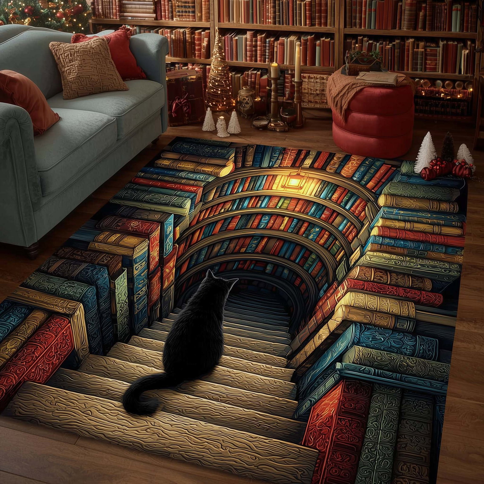 Hidden Library Area Rug - Non-Slip Washable 3D Print Rug for Living Room & Bedroom (DesignTVC2108200