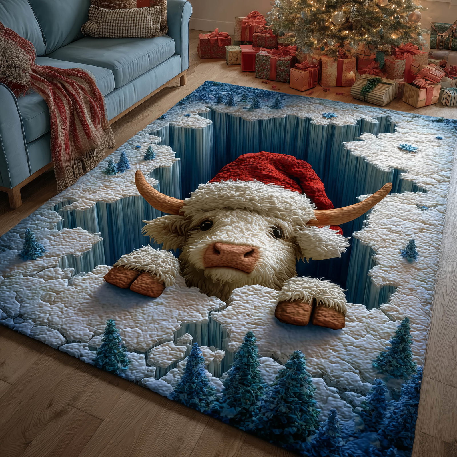 Highland Cow Area Rug - Non-Slip Washable 3D Print Rug for Living Room & Bedroom (DesignTVC2108173