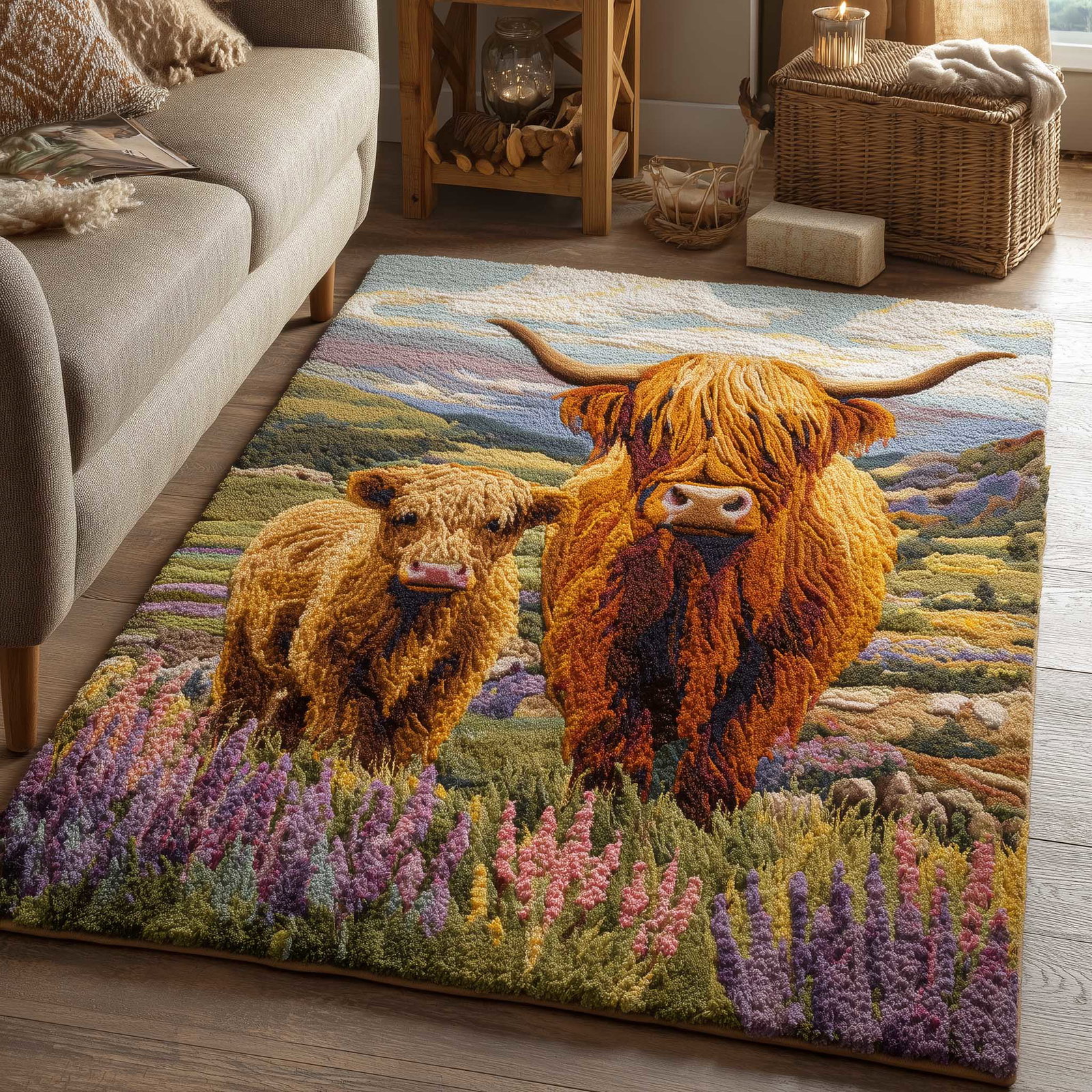 Highland Cow Area Rug - Non-Slip Washable 3D Print Rug for Living Room & Bedroom (DesignTVC2108199