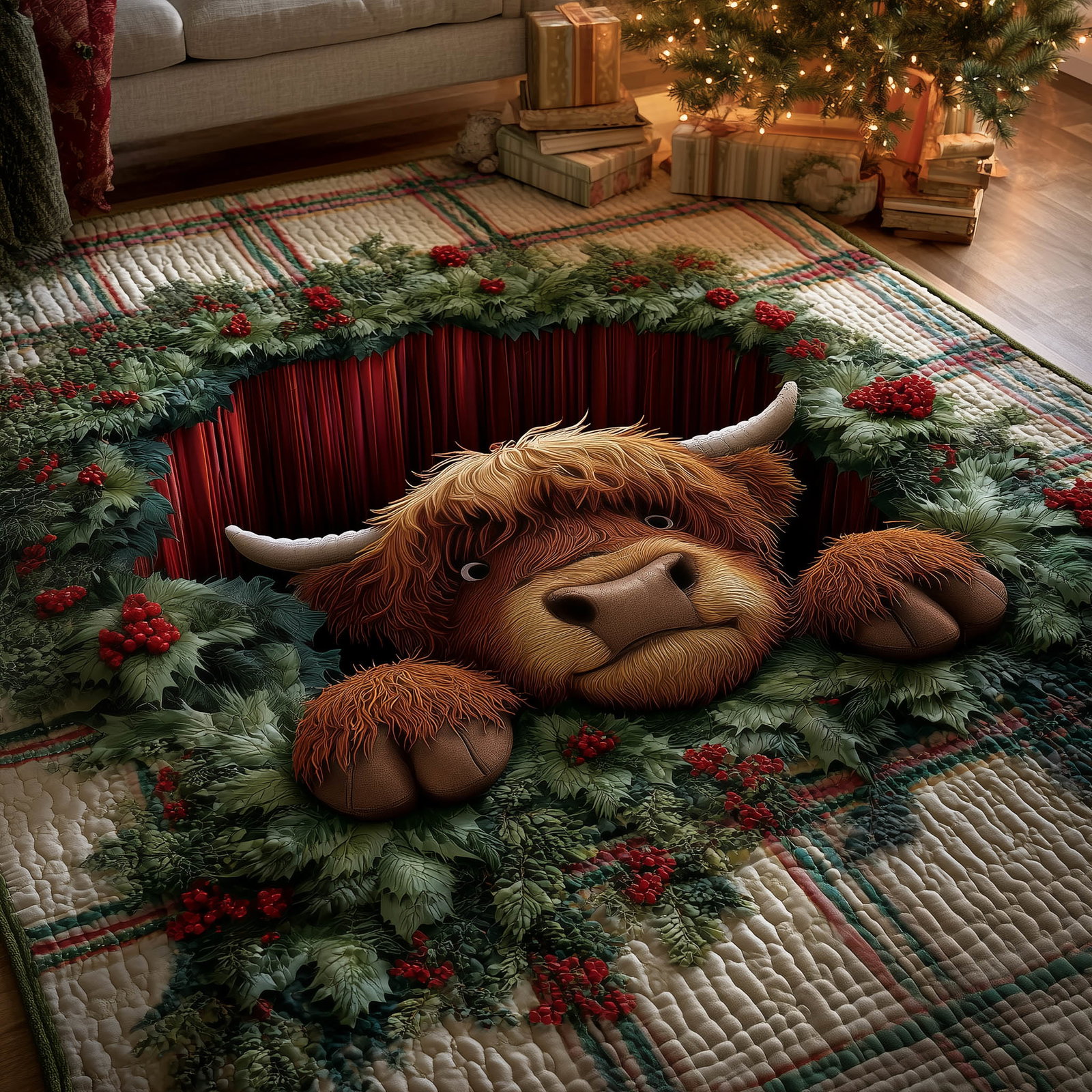 Highland Cow Area Rug - Non-Slip Washable 3D Print Rug for Living Room & BedroomTVC2108147