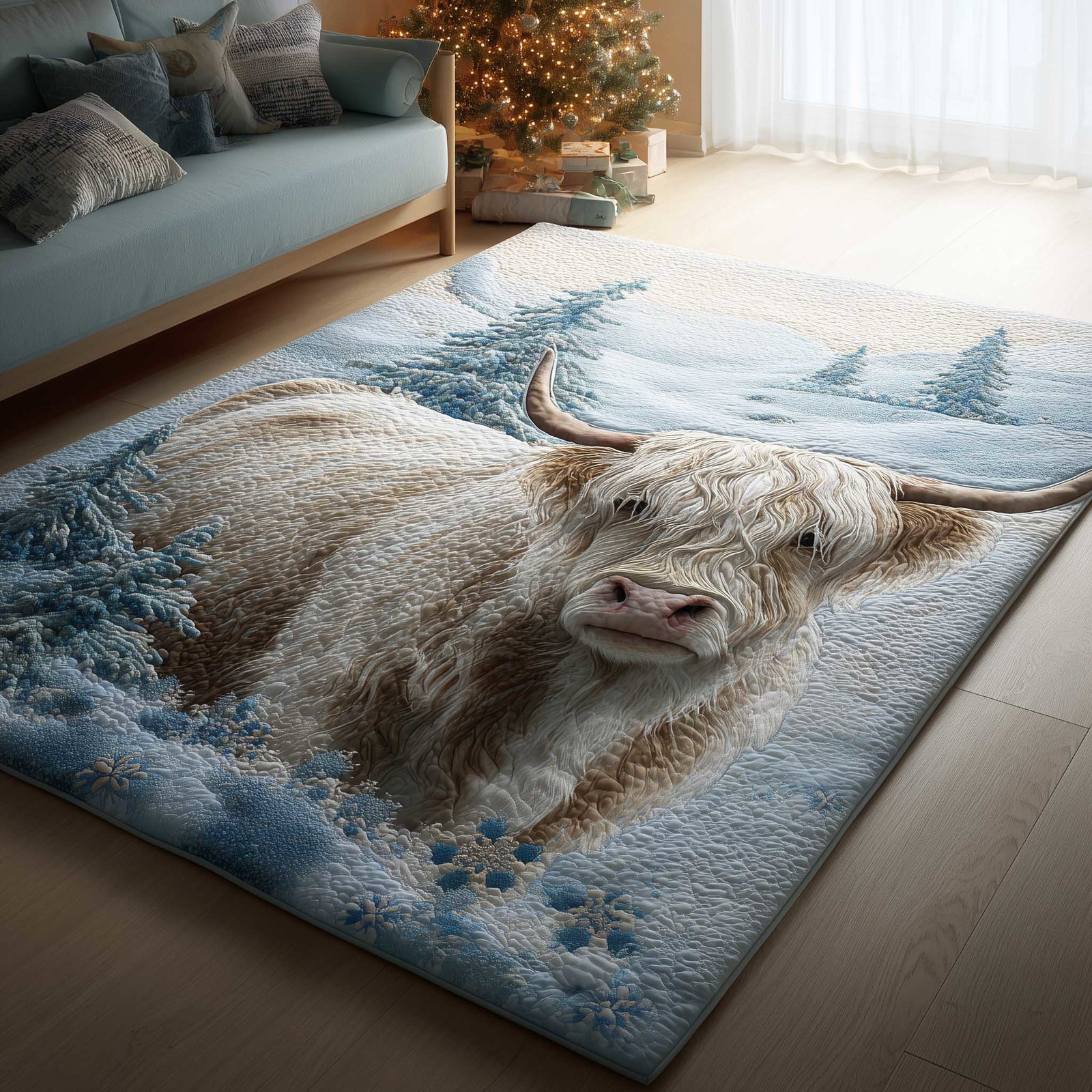 Highland Cow Area Rug - Non-Slip Washable 3D Print Rug for Living Room & BedroomTVC2108160