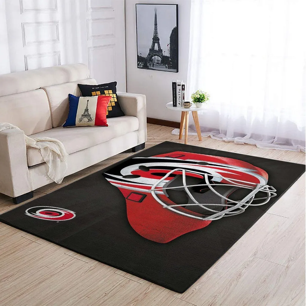 Hockey Helmet Rug Ideal for Sports Fan Room Decor Black and Red