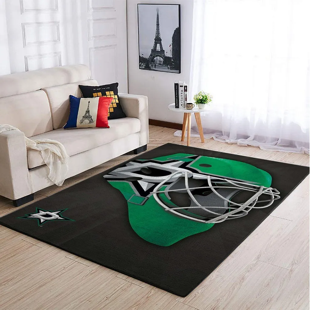 Hockey Helmet Rug Perfect for Modern Sports Rooms Black and Green