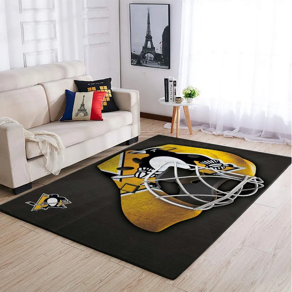 Hockey Helmet Rug Perfect for Sports Fan Decor Black and Yellow