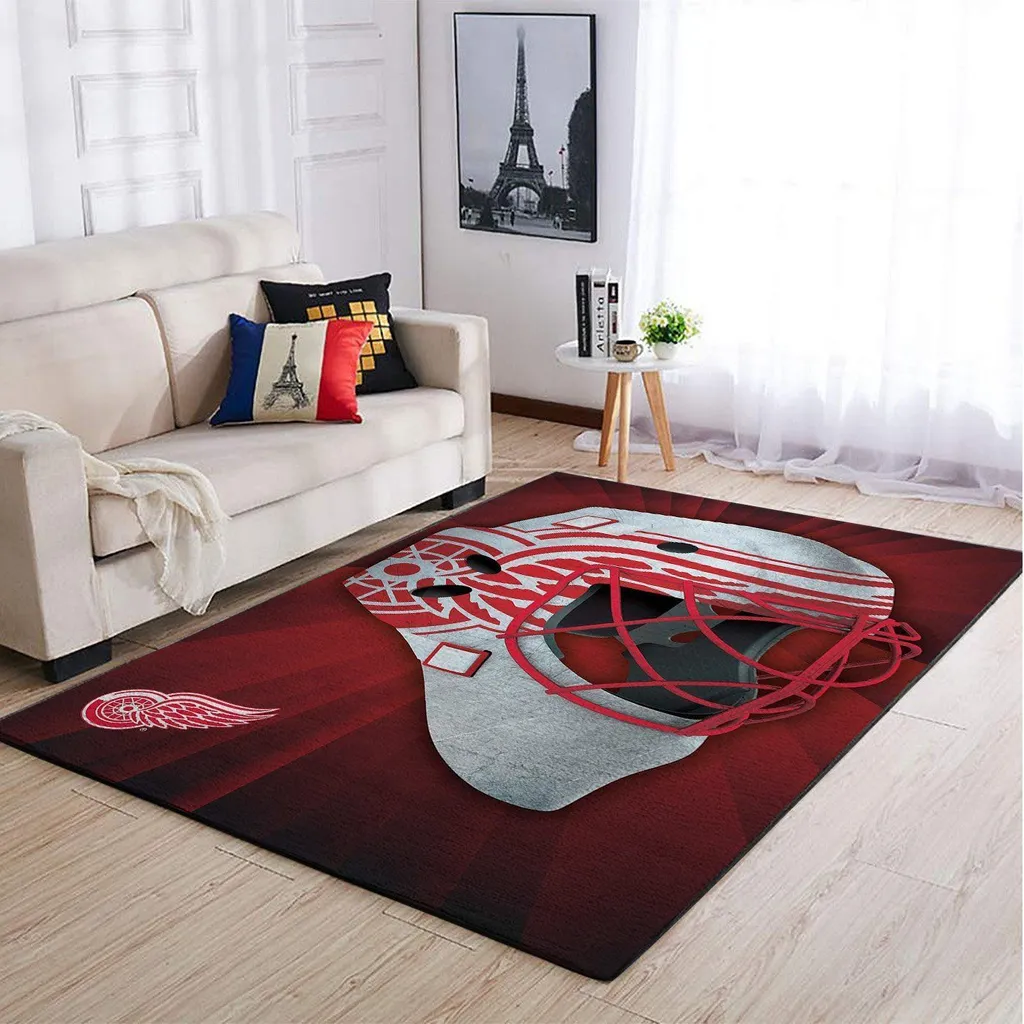 Hockey Helmet Rug Perfect for Sports Fans and Game Rooms Red and Gray