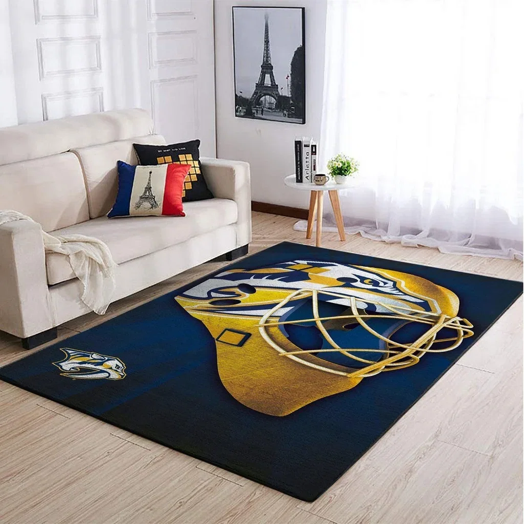 Hockey Mask Area Rug Perfect for Sports Fans Decor Blue and Yellow