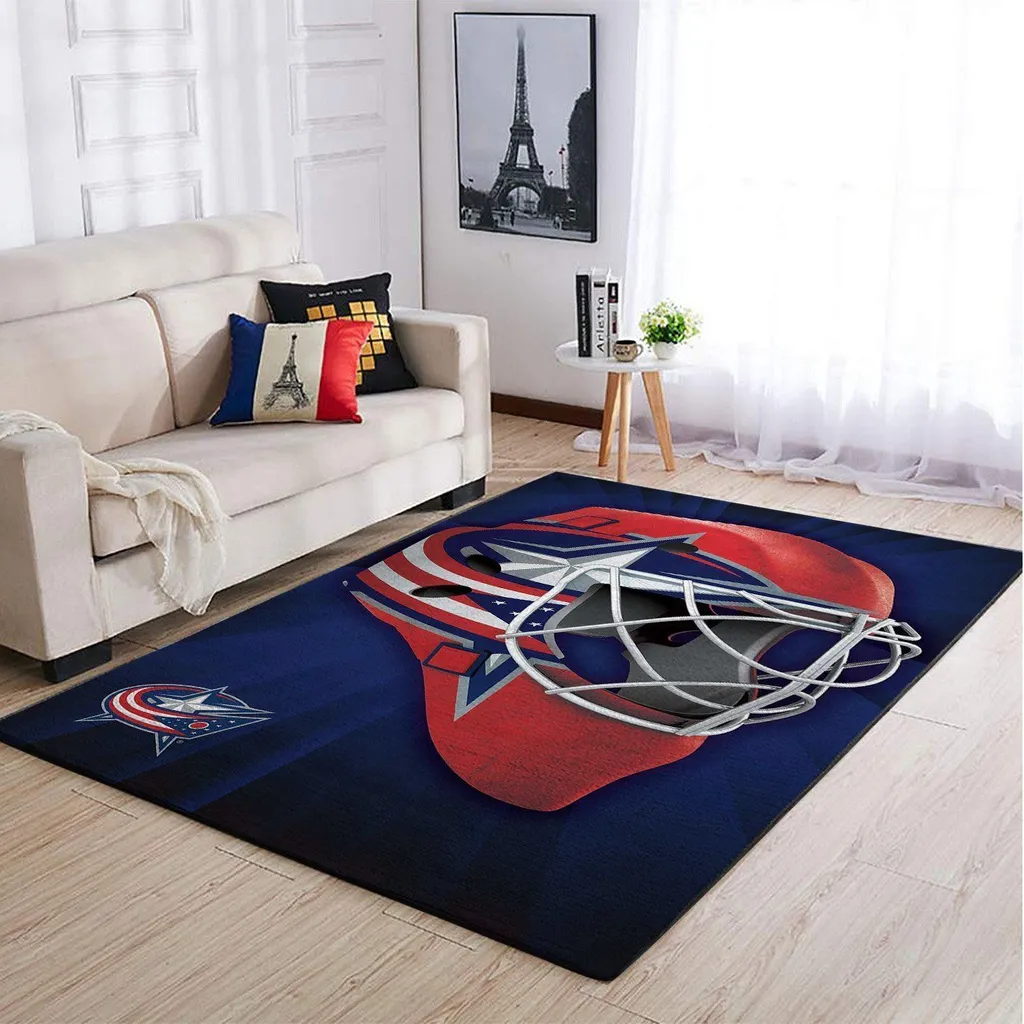 Hockey Mask Rug Perfect for Sports Fans and Game Rooms Blue and Red