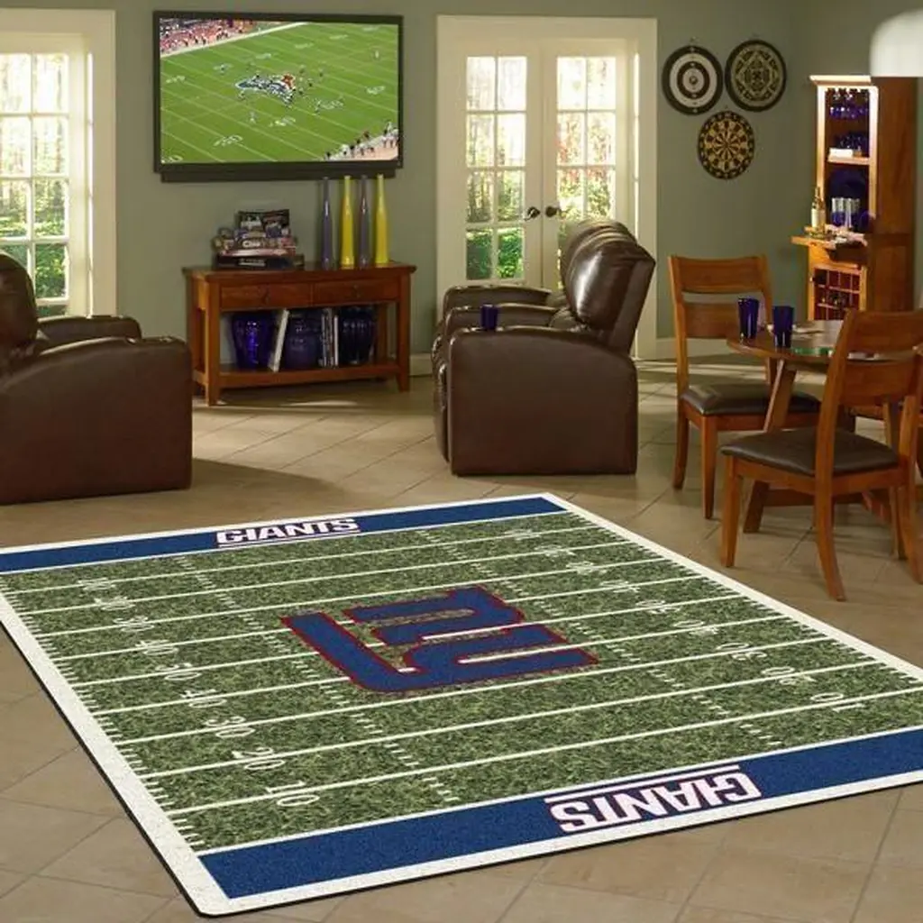Hockey Mask Rug Sports Fan Room Decor Carpet Blue and Green