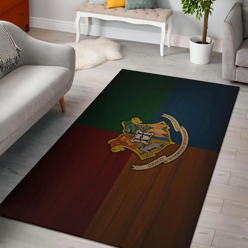 Hogwarts Crest Area Rug Perfect for Living Room Decor Blue and Green